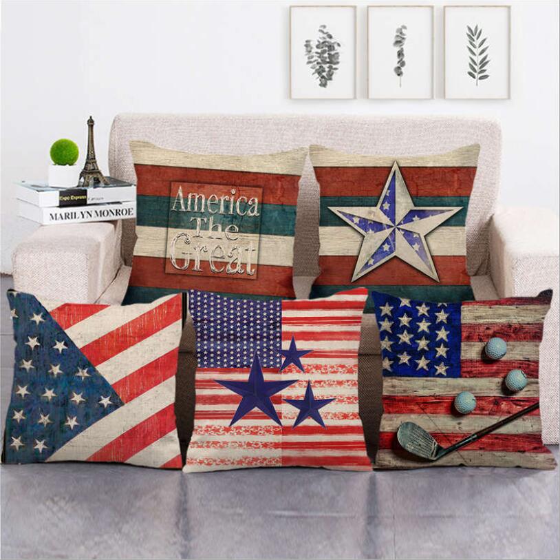 

Linen Home Decor Throw Pillow Case American Independence Day Flag 3D Printed Sofa Living Room Cushion Cover Square Pillowcase 45x45cm, Multi-color