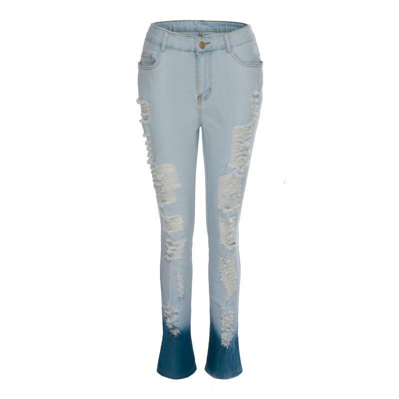 

Jeans Solid Color Button High Waist Pocket Jeans, Personality Ripped Holes, Street Outdoor All-match Women's Trousers#g30, Blue