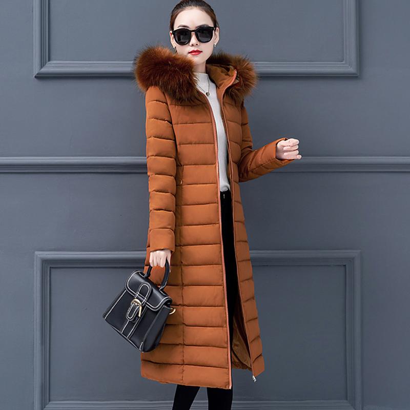 

Women's Trench Coats 2021 Winter Women Parkas Slim Large Size Long Warm Cotton Coat Casual Solid Color Hooded Fur Collar Tide Brand QQ353, Black