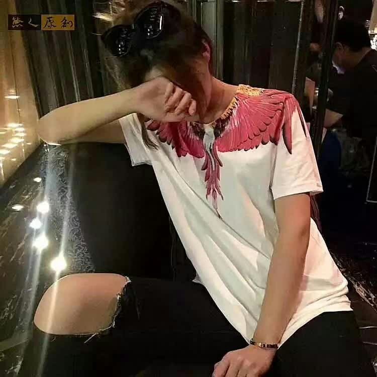 

Pink Pullover T couple student MB wing round neck Short Sleeve, White;black