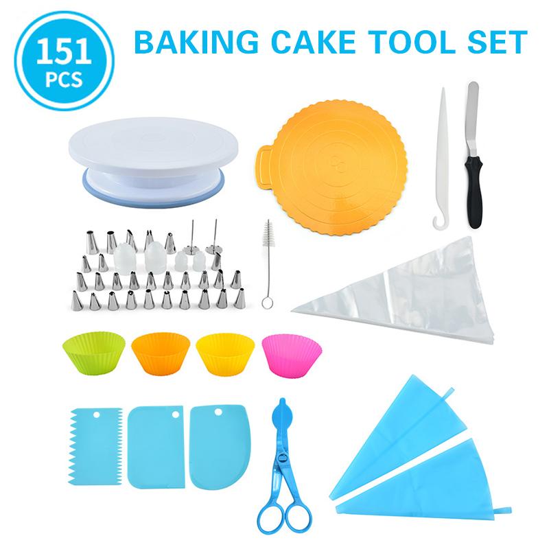 

151pcs/set Cake Turntable Set Multifunction Decorating Tool Kit Anti-skid Round Stand Pastry Fondant Baking Tools &