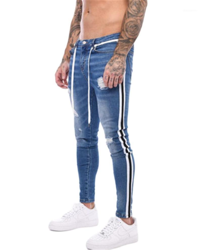 

Jeans Pants Men Mid Waist Skinny Denim Streetwear Hip Hop Colorful Stretch Ripped Jogging Men, Black