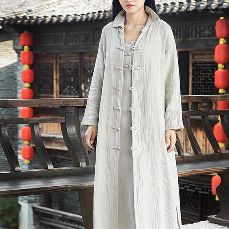 

Women's Blouses & Shirts 2021 Spring Antumn Long Cardigan Retro Cotton Linen Shirt Coat Vintage Outerwear Women Sleeve Blusas, Black