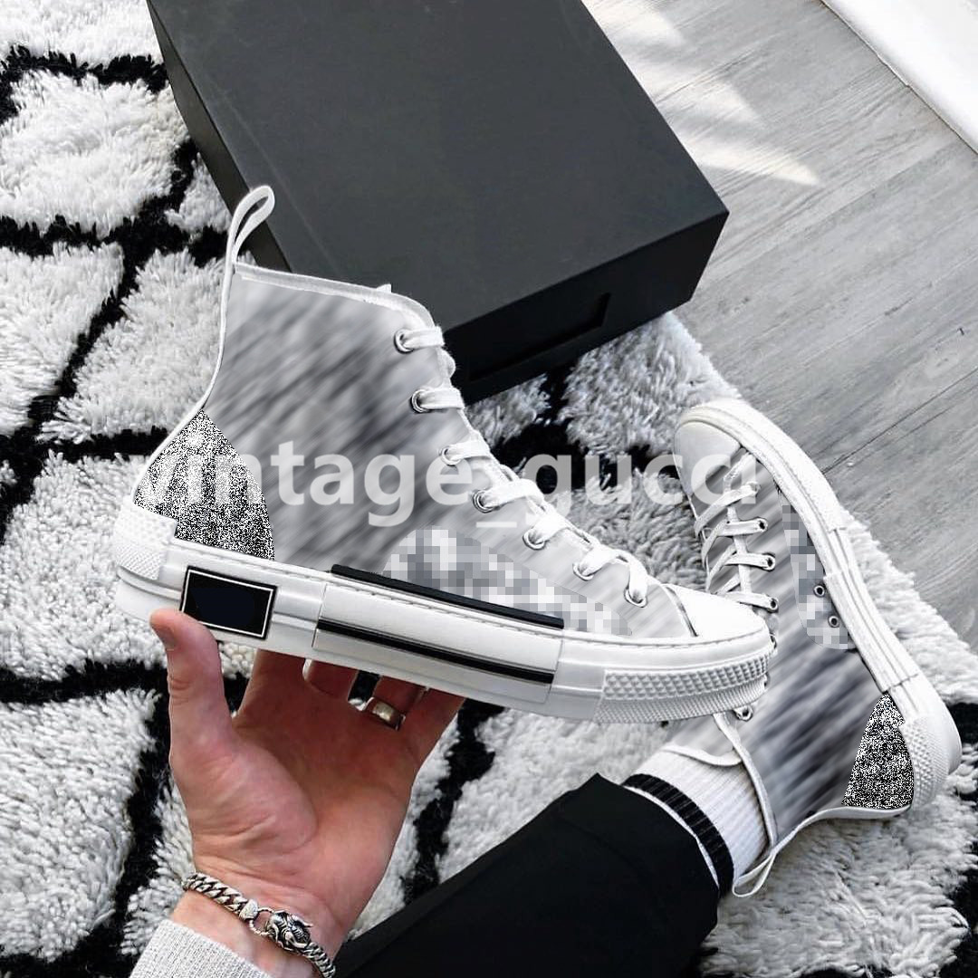 

2021 men and women Luxurys Designers Shoes white low-top Oblique transparent printing luxury ladies high-top sneakers canvas fashion casual, Black
