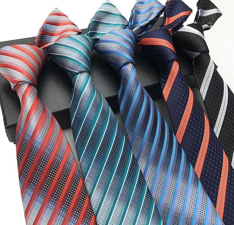 

2021 New 8cm Fashion Ties Silk Tie Men Neck Ties Handmade Wedding Party Gold Paisley Necktie British Style Business Ties Stripe
