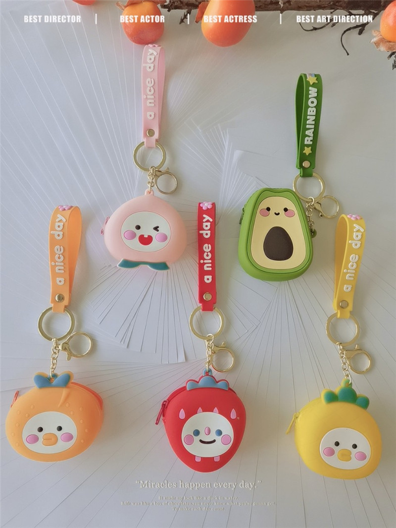

Cute Fruit coin bag Purse Keychain Children Adult Silicone Toy Pressure Relief Board Controller Toys Creativity Popper Bags, As show