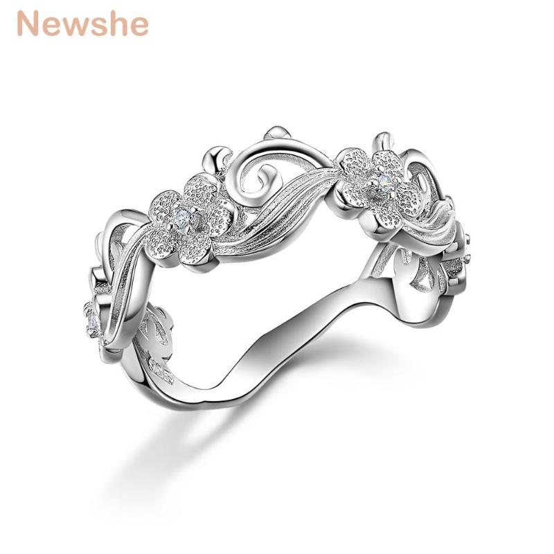 

Cluster Rings She Flower Design Solid 925 Sterling Silver Wedding Ring For Women Vintage Jewelry Round White CZ, Golden;silver