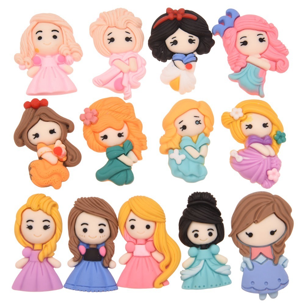 

16pcs Hand Painted Resin Girls Accessories Kawaii Colorful Girl Flatback Decor Home Figurine Crafts for Barrette Hair Bows, Golden;silver