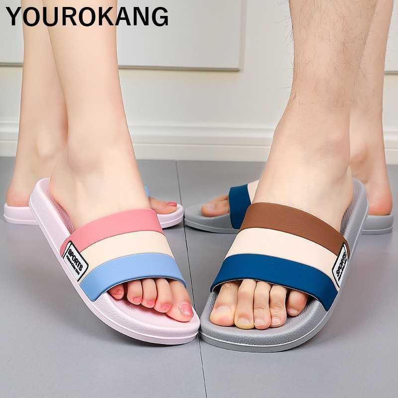 

Women Slippers Summer Female Home Slippers Indoor Non-slip Bathroom Plastic Sandals Unisex Lovers Beach Shoes Striped Flip Flops H0827, Yellow