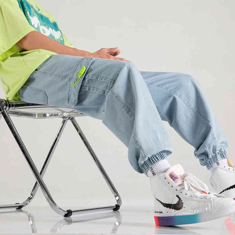 

men's jeans autumn hong kong style big male and female brem pants casual leggings pierced capris jeans fogf, Blue