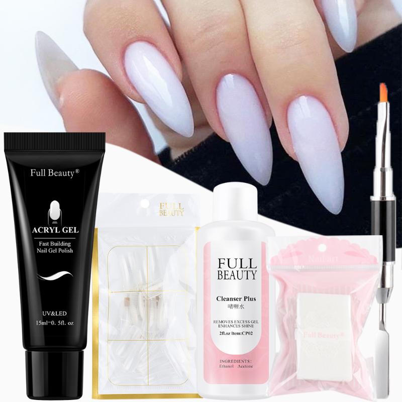 

Nail Gel 15ml Poly Set Quick Builder Polish Acrygel Extension Kit Top Forms Clips Degreaser Liquid Manicure FB1809-1, 1809-set2-07