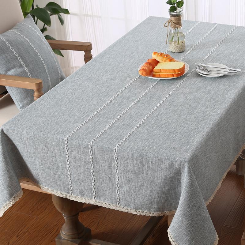 

Table Cloth High Quality Plain Cotton Linen Lace Selvage Embroider Thick Rectangular El Wedding Dining Cover, Blue