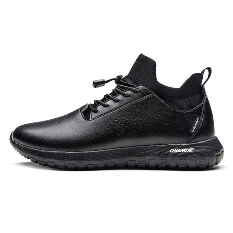 

Onemix 2021 New Leather Loafers Men Shoes Outdoor Women Sneakers Soft Original Black Leather Shoes Women Walking Running Shoes Q0728