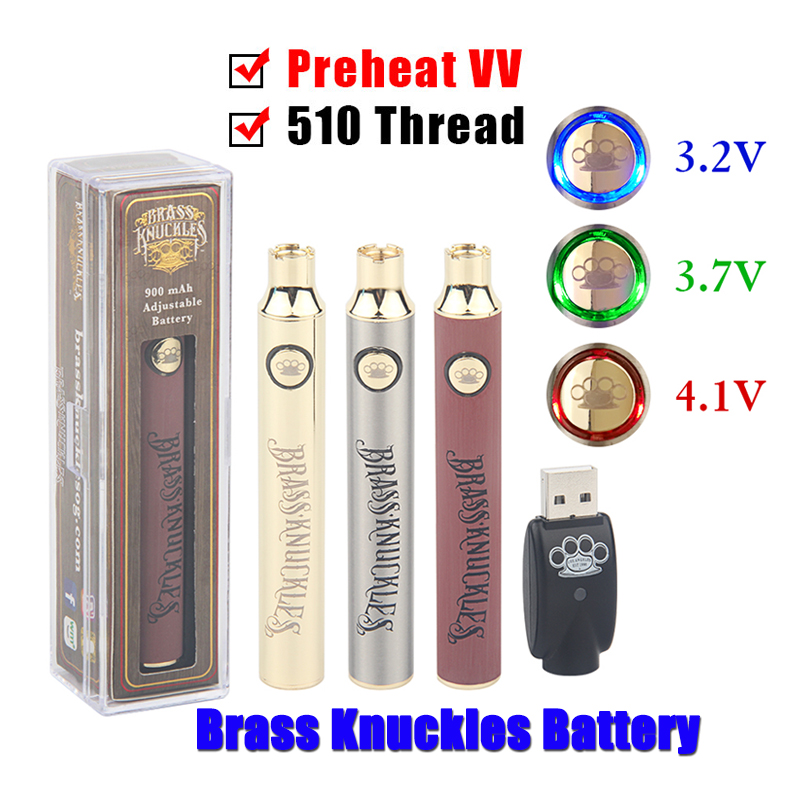 

Brass Knuckles Vaporizer Battery 900mAh Gold Wood Slivery Preheat Adjustable Voltage Vape Pen BK 510 Thread Empty Cartridge
