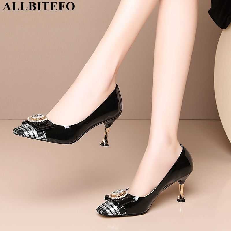 

ALLBITEFO real genuine leather women heels square toe design High-end fashion sexy high heels girls high heel shoes 210611, As picture