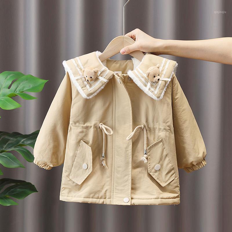Coat Hanging Patted Bear Cotton Trench, Blue;gray