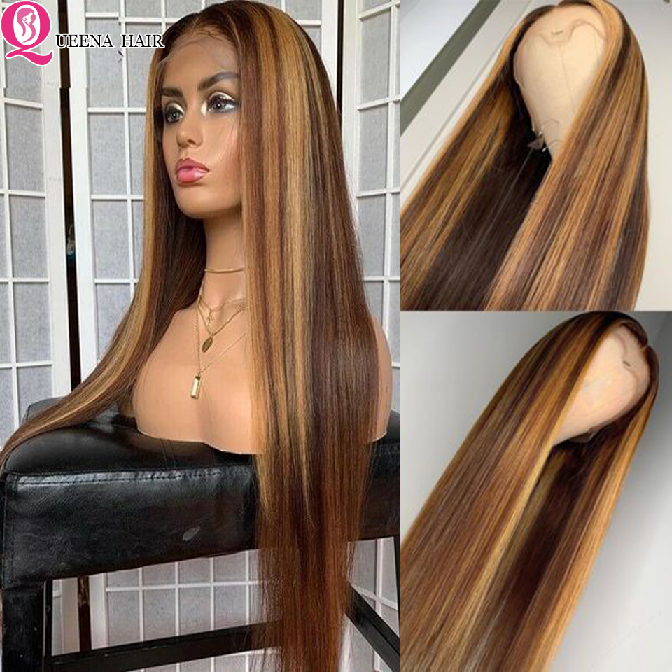 

26 Inch Honey Golden Lace Front Wig Protruding Human Hair Wig Remy Peru, As the picture shows