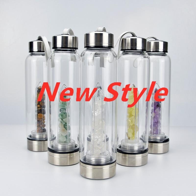

DHL Natural Quartz Gem Glass Water Bottle Direct Drinking Glass Crystal Cup 8 Styles DHL Free CDC09, Mix or note colors