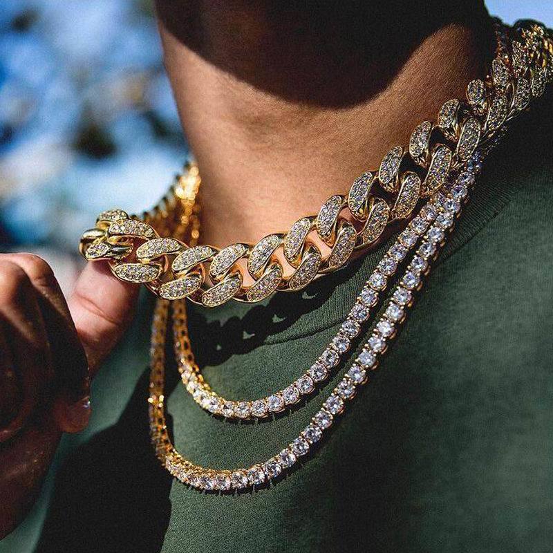 

18MM Big Heavy Miami Cuban Link Chain Necklace Gold Silver Color Micro Pave 5A Cz Zirconia Hip Hop Chain Iced Out Bling Jewelry X0509