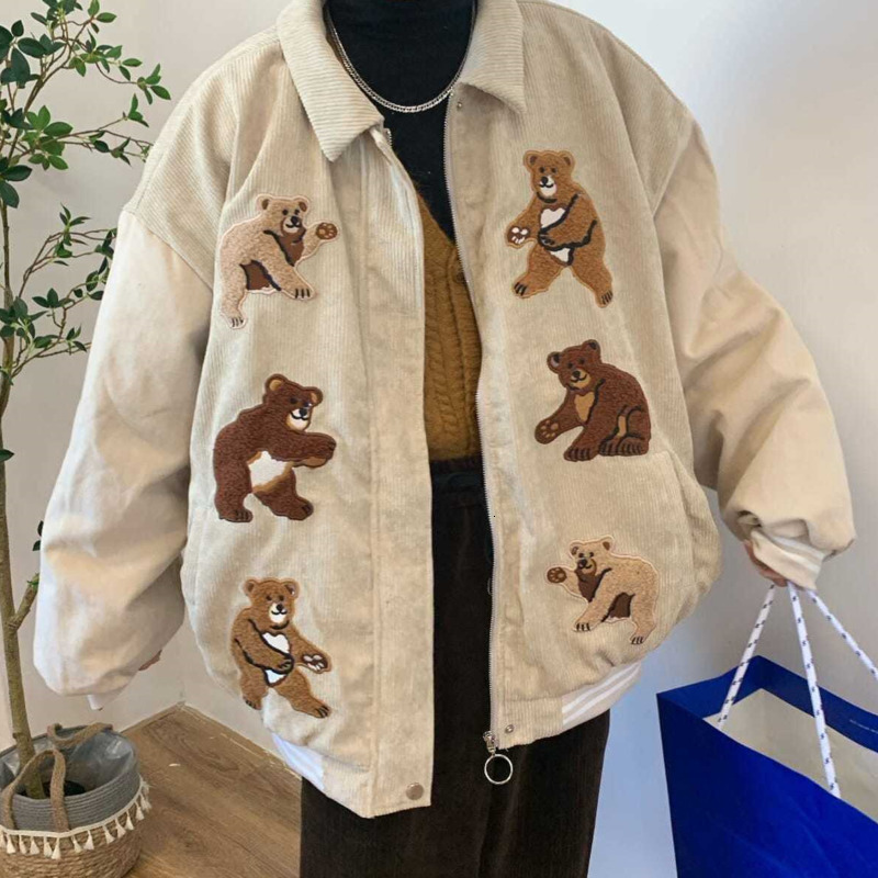 

Women's Jackets -Autumn bomber woman's jacket harajuku streetwear bear clothing embroidered velvet college vintage baseball outwear X8BC, 1# shoe box