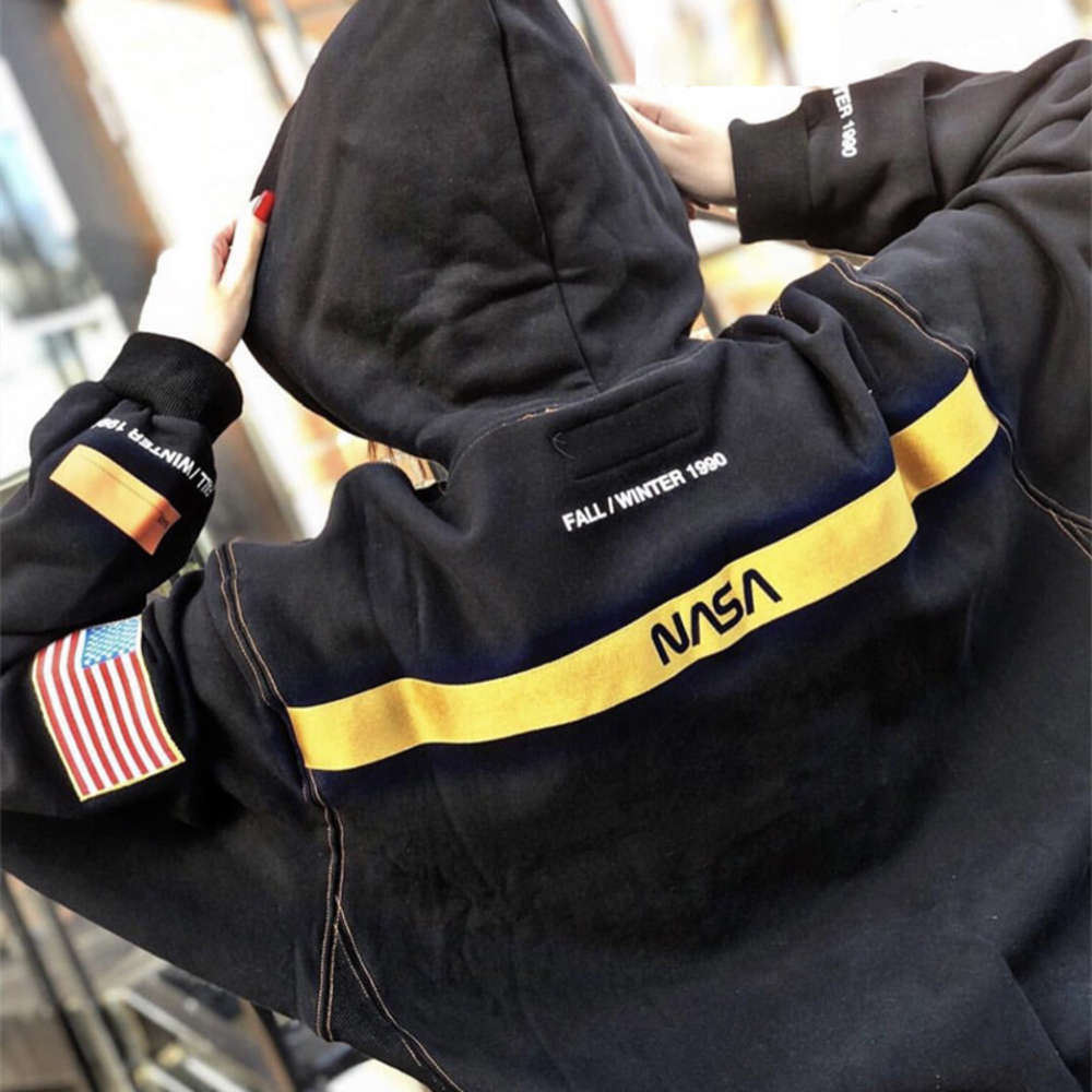 

European And American Fashion Brand Heron Co-branded Sweater Preston Multicolor Loose Mens And Womens Hoodies Nasa Left And Right Pockets, White;black