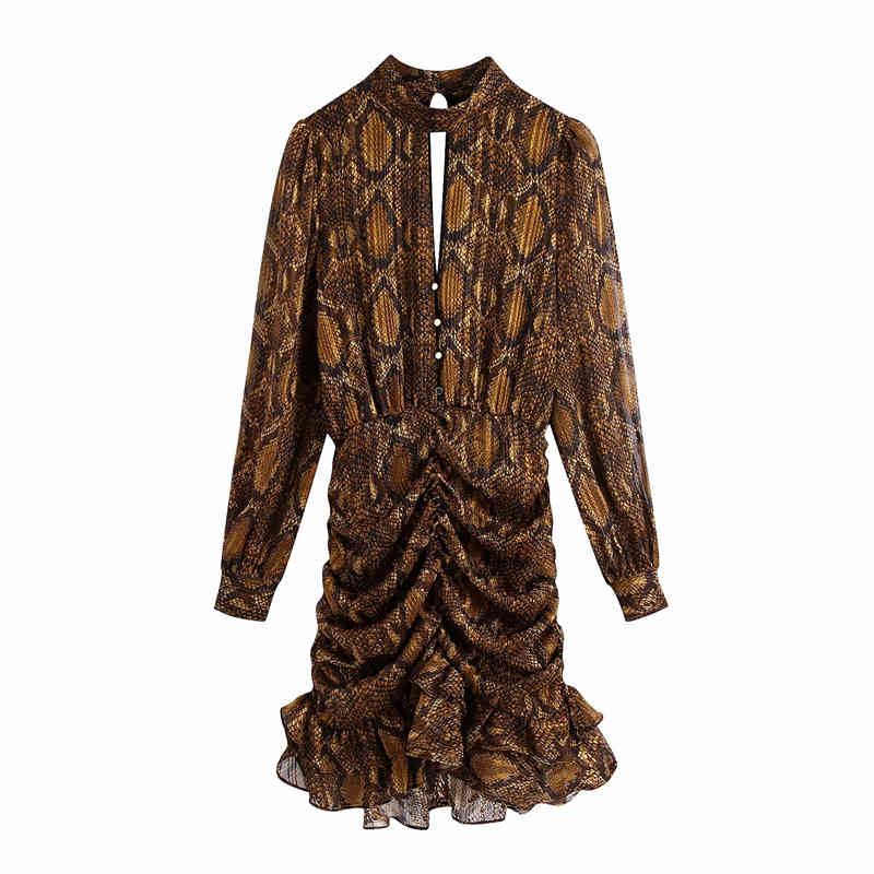 Casual Dresses Streetwear Women Python Print es Fashion Ladies Hollow Out Draped Mini Vintage Female Cascading Ruffles 1UVX-image-700356401