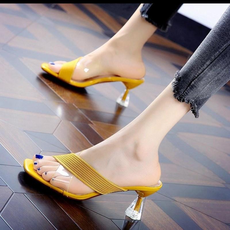 

Slippers 2021 Women's Sandals And Yellow Mid-high-heeled High-heeled Shoes Are Fashionable Slim All-match, Black