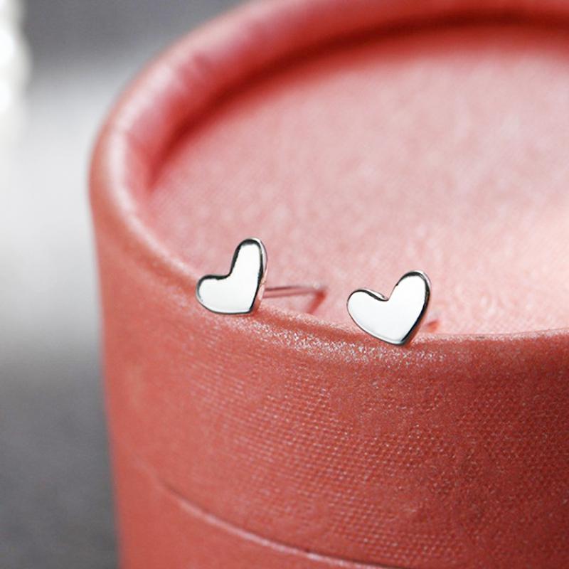 

Stud Trendy Minimalist Silver Plated Mini Small Love Heart Earrings For Women Student Teen Jewelry Gift