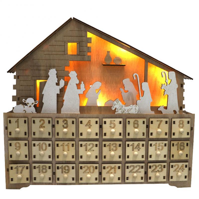 

Christmas Decorations Creative Wooden LED Light Calendar Cabinet Nativity Manger Decoration Desk Ornaments