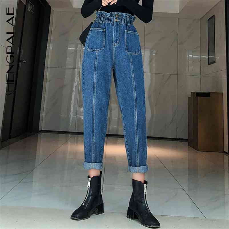 

SHENGPALAE Fashion Spring Vintage Mom Jeans Woman High Waist Long Trousers Cowboy Female Loose Streetwear ZA2644 210629, Blue