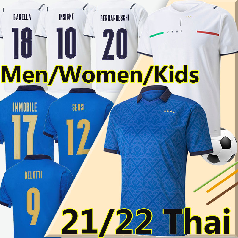 

2021 Italy soccer jerseys national team 20/21 INSIGNE BELOTTI VERRATTI IMMOBILE PIRLO CHIESA BONUCCI football shirt Men Women Kids uniforms, 21-22 away kids