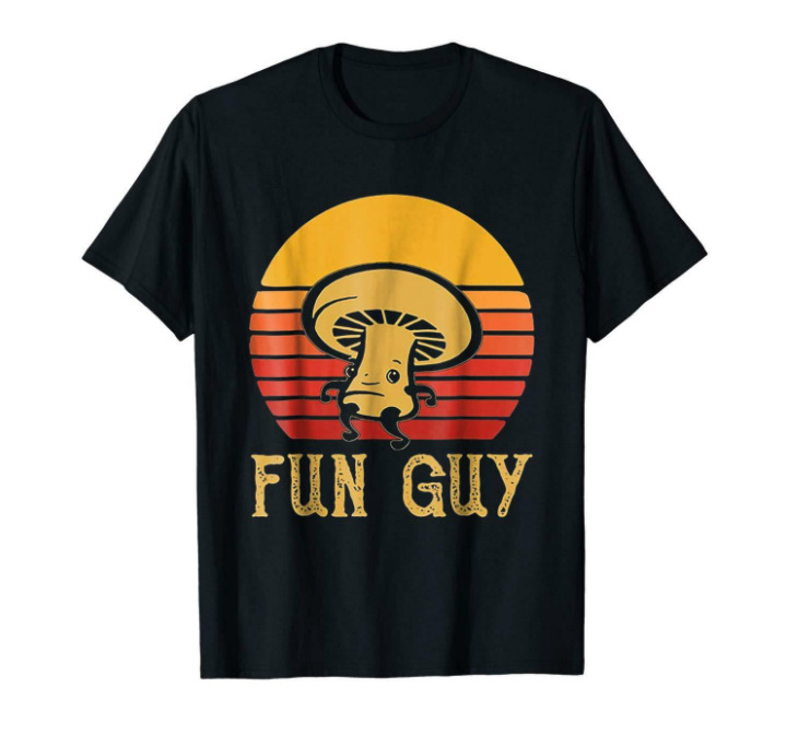 

R1 Fun Guy Mushroom Retro Vintage Sunset Black T-Shirt S-6XL, White;black