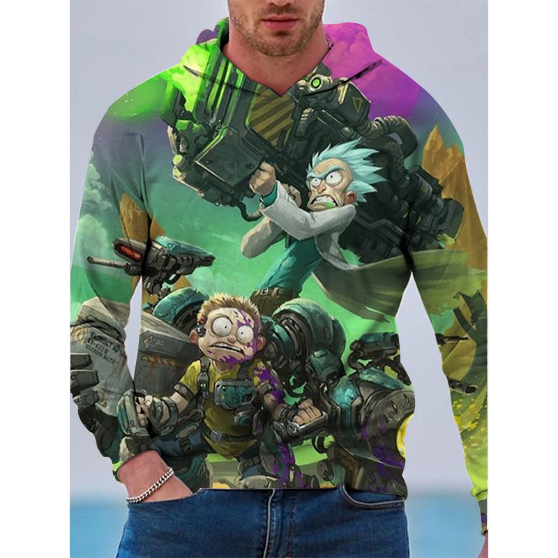 Thermal Weapon Pattern Men's 3D Printed Rick Customized Hoodie Visual Impact Party Top Punk Gothic Round Neck High Quality American Sweatshi