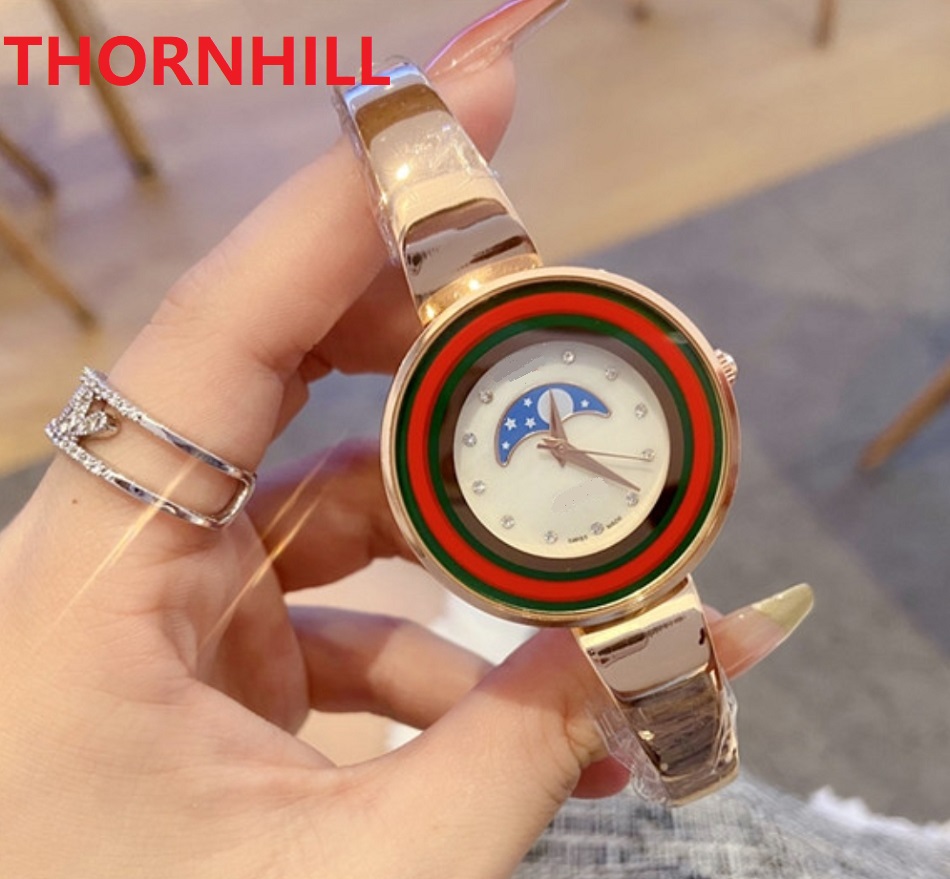 

High quality Top model Fashion Lady Watches Casual bee women moon wristwatch full stainless steel small bracelet Clock Luxury female Watch Gifts, As pic
