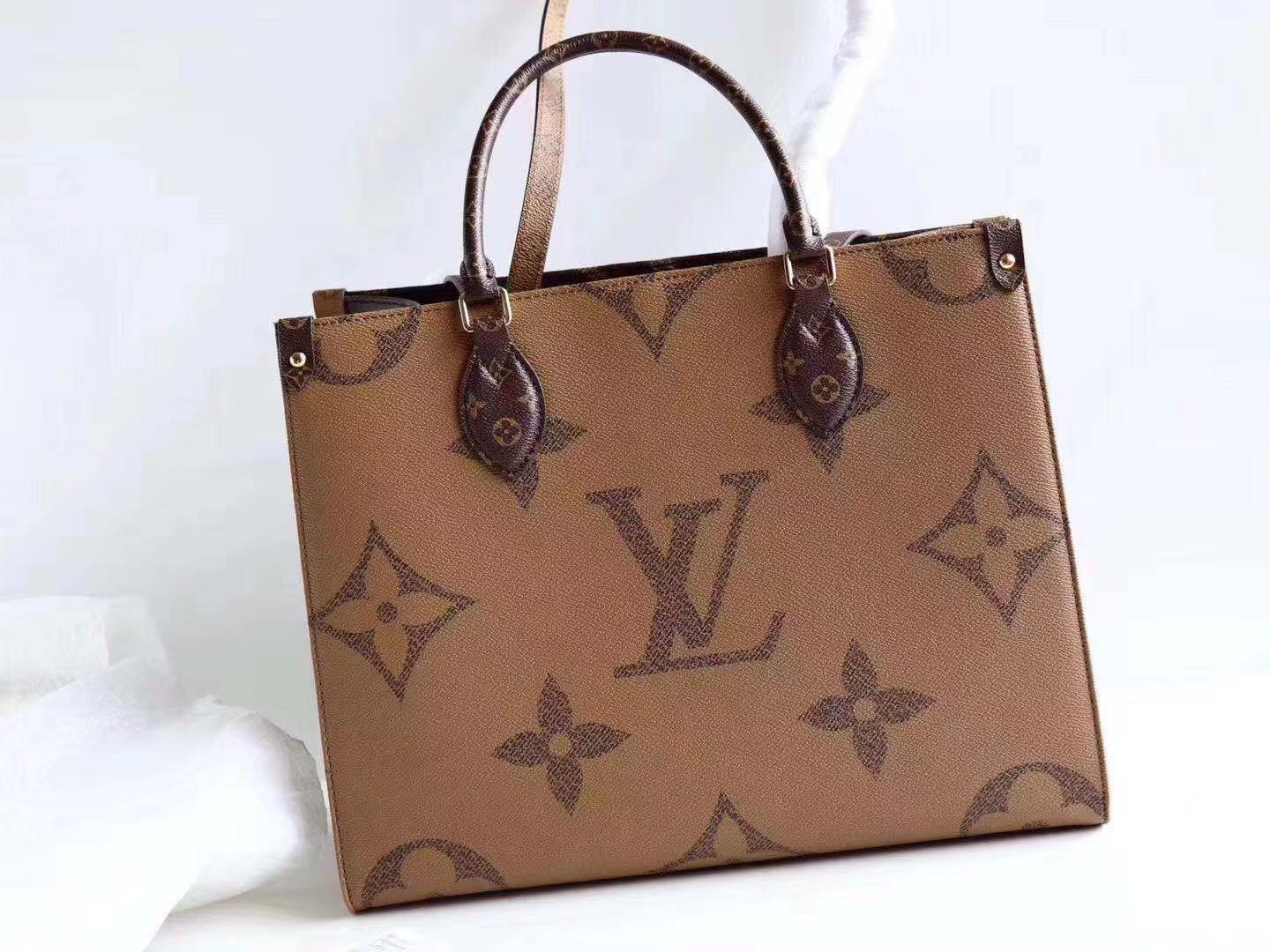 

New tote bag leather color matching big flower shopping bag fashion all-match tote bag one shoulder classic designer large capacity, Brown