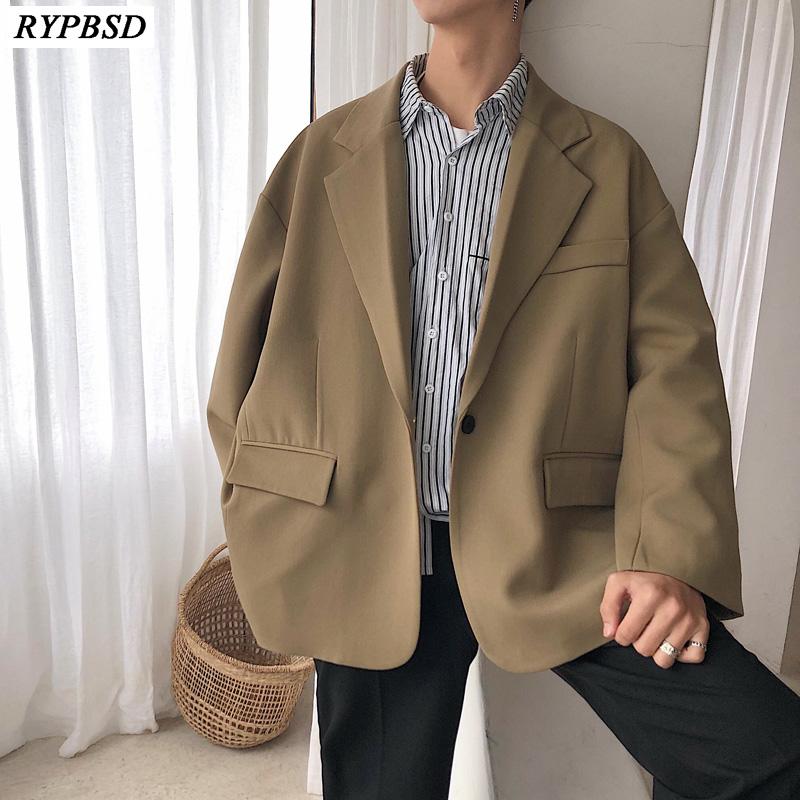 

Men's Suits & Blazers 2021 Korean Fashion Men Blazer Suit Solid Color Loose Long Sleeve Turn-down Collar Single Button Casual Designs, Black