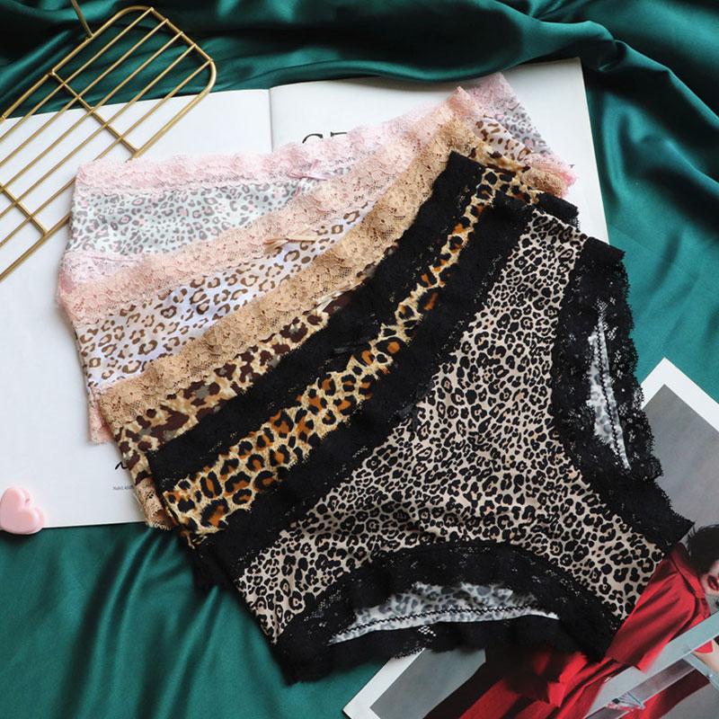 

Women's Panties Women Lace Leopard Print Sexy Breathable Underwear Silky Underpants Seamless Lingerie Mid Waist Pants Tangas Female, Black;pink