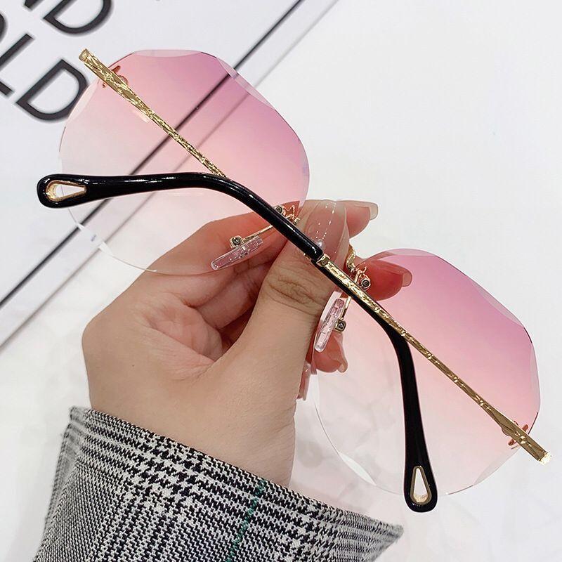 

Oversized Rimless Women's Sunglasses Design Fashion Lady Sun Glasses Female Vintage Alloy Classic Brand Designer Shades UV400, White;black