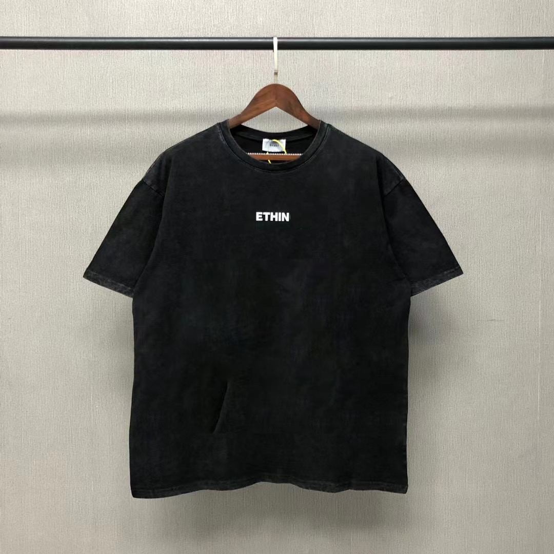 

Real shot 21ss T-shirt Vintage letter print high street short sleeve lovers hip hop crew neck loose black S-XL