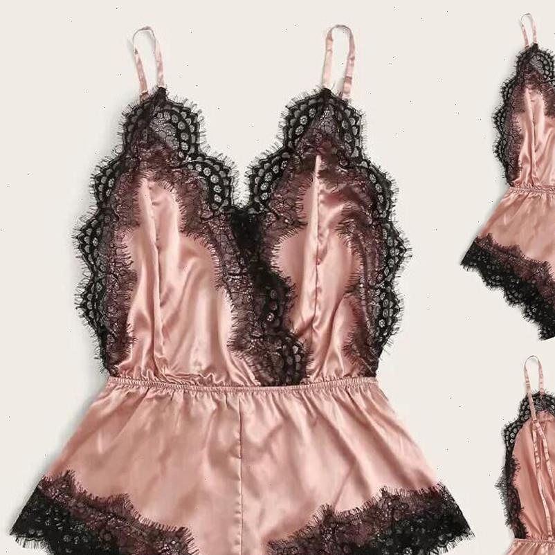 

lingerie pajamas kigurumi womens sleepwears home clothes nightie satin lace bra underwear siamese sleepwear bodysuit babydoll, Black;red