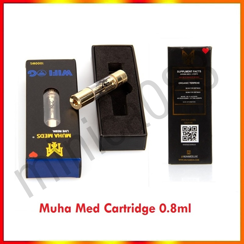 

New Muha Med Live Resin Cartridges Atomizer 0.8ml Ceramic Coil Cartridge Round Tip Thick Oil Gold Vape Carts With Holographic Retail Packaging Box