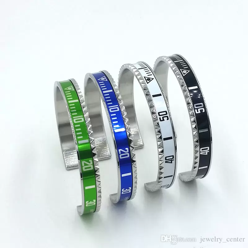 

4 colors Classic design Bangle Bracelet for Men Stainless Steel Cuff Speedometer Bracelet Fashion Men's Jewelry with Retail packaging box, White