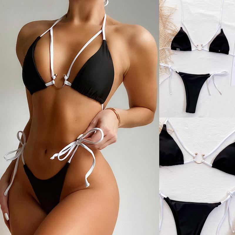 

Women' Swimwear 2021 Bikini High Cut Thong Bathing Suit Low Waist Swimsuit Solid Women Brazilian Biquini Swim Micro Sets, As pic