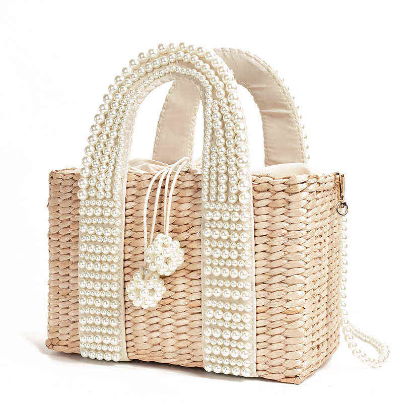 

Shopping Bags New Women s with Pearl Ladies Hand Straw Basket Large Tote Crossbody Messenger for Womens Handbags and Purses 220309, Only straw sandals