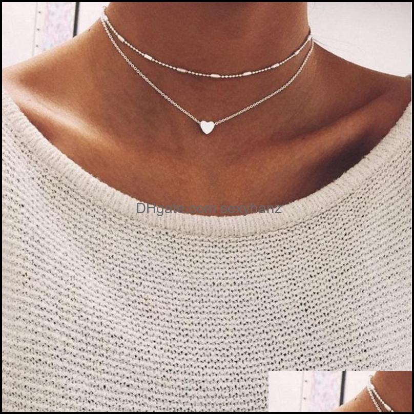 

& Pendants Pendant Necklaces Star Heart Coin Bar Choker Necklace Double Layer Chain Love On Neck Chocker Jewelry For Women Drop Delivery 202