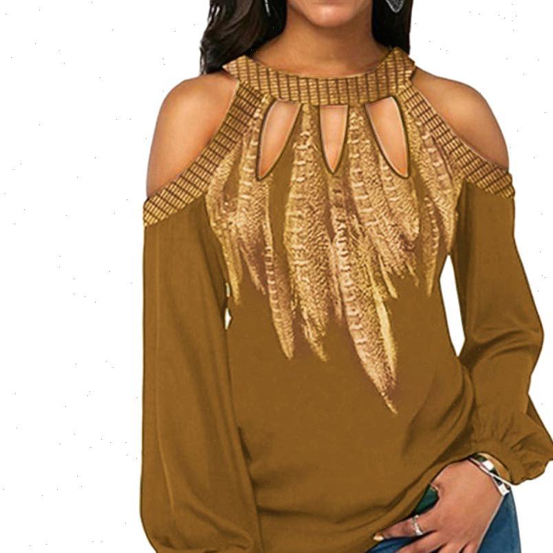 

apparel plus size feather print women shirt cold shoulder long sleeve casual blouse chiffon, White