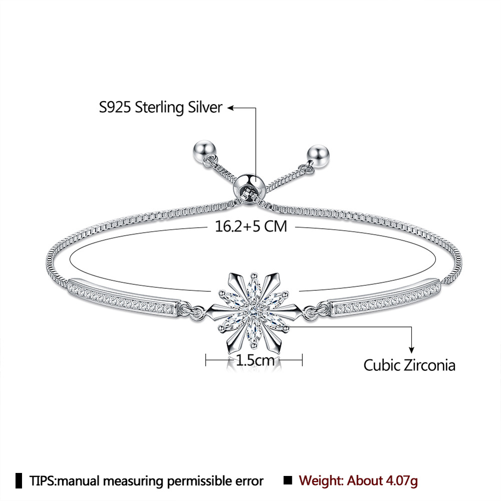 

Womens Sterling Silver Winter Snowflake Bracelet White Gold Plated Inlaid Zircon Simple Bracelet, Golden;silver