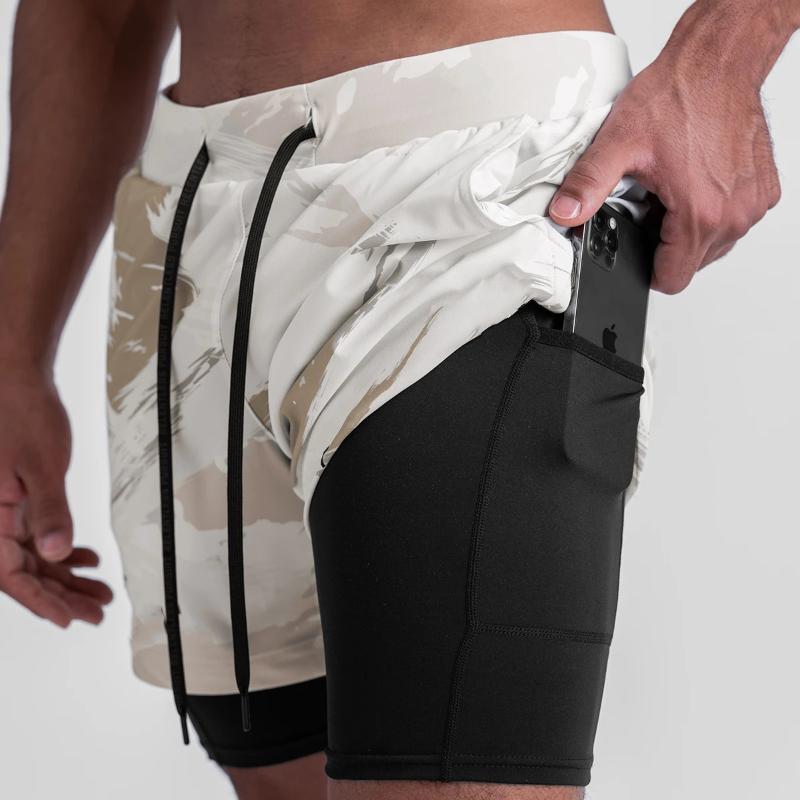 

Running Shorts 2021 Sport Men 2 In 1 Double-deck Quick Dry GYM Fitness Jogging Workout Short Pants, Light coffe