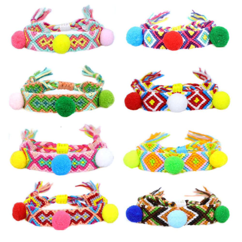 

Hand catenary Colorful hair ball youth Nepalese woven Bracelet, Golden;silver