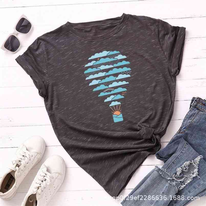 

Women T-shirt Summer Cotton Short Sleeve Plus Size 5XL Cute Weather Air Balloon Casual O Neck Female Basic Tshirt Tees Tops 210708, Shiny green